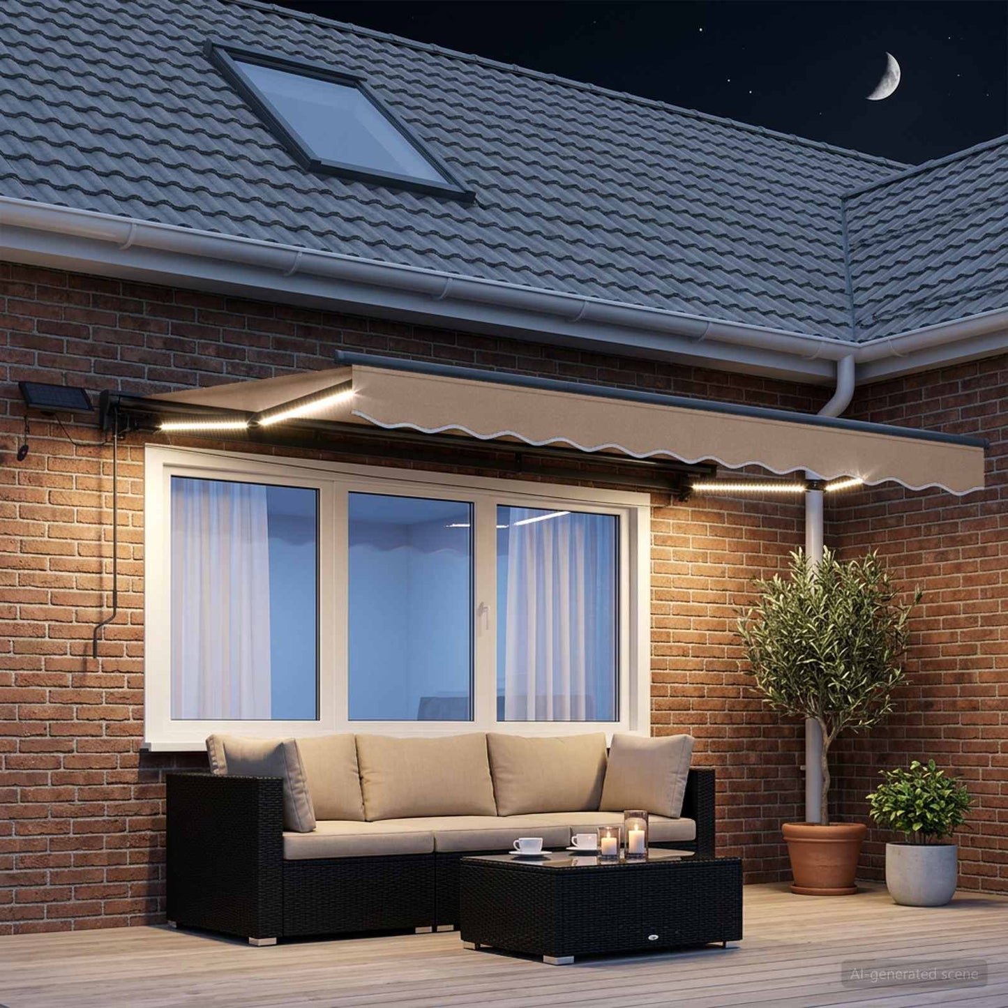 Manual Awning Frame with LEDs Taupe 4 x 2 m