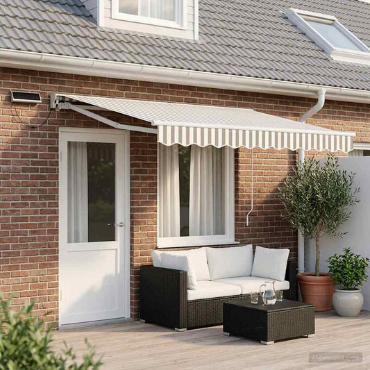 Electric Retractable Awning Light Grey and White 4 x 3.5 m