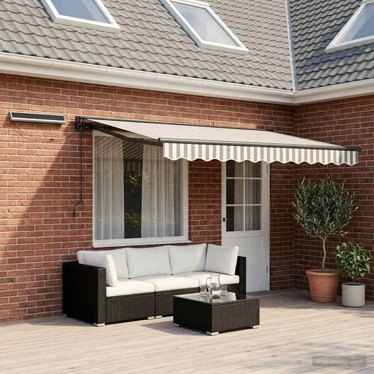 Electric Retractable Awning Light Grey and White 4.5 x 3 m