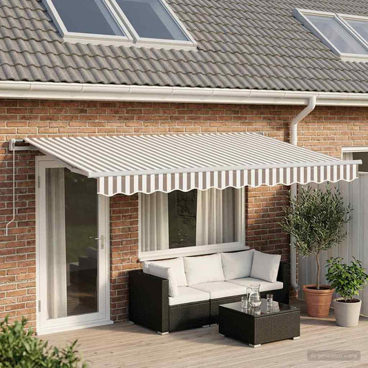 Retractable Awning Light Grey and White 5 x 3 m