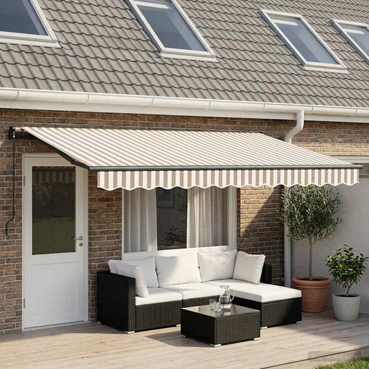 Retractable Awning Light Grey and White 400 x 300 cm
