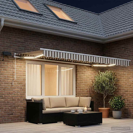 Retractable Awning Light Grey and White 350 x 250 cm
