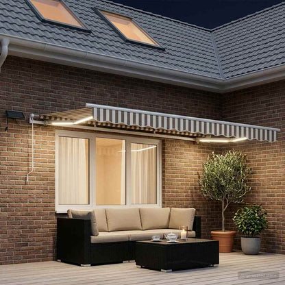 Retractable Awning Light Grey and White 300 x 250 cm