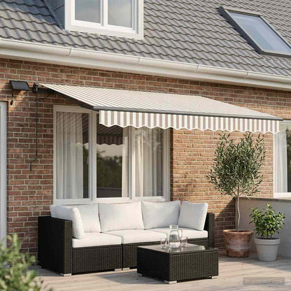 Retractable Awning Light Grey and White 300 x 250 cm