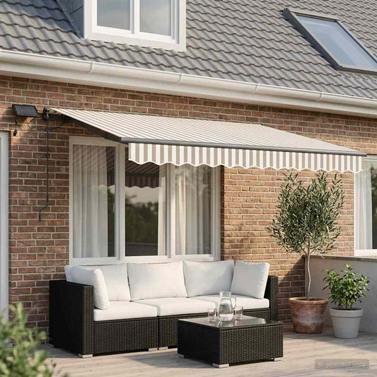 Retractable Awning Light Grey and White 300 x 250 cm