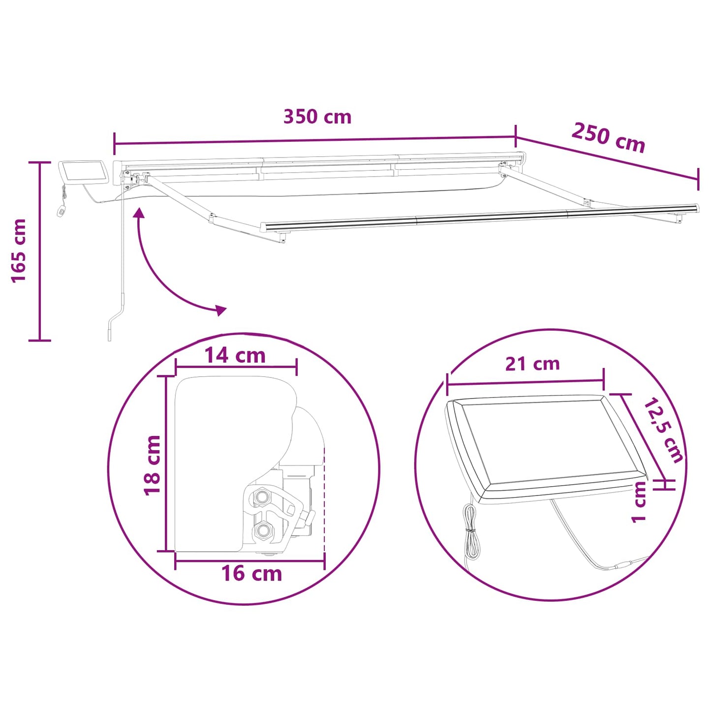 Manual Awning Frame with LEDs Taupe 3.5 x 2.5 m