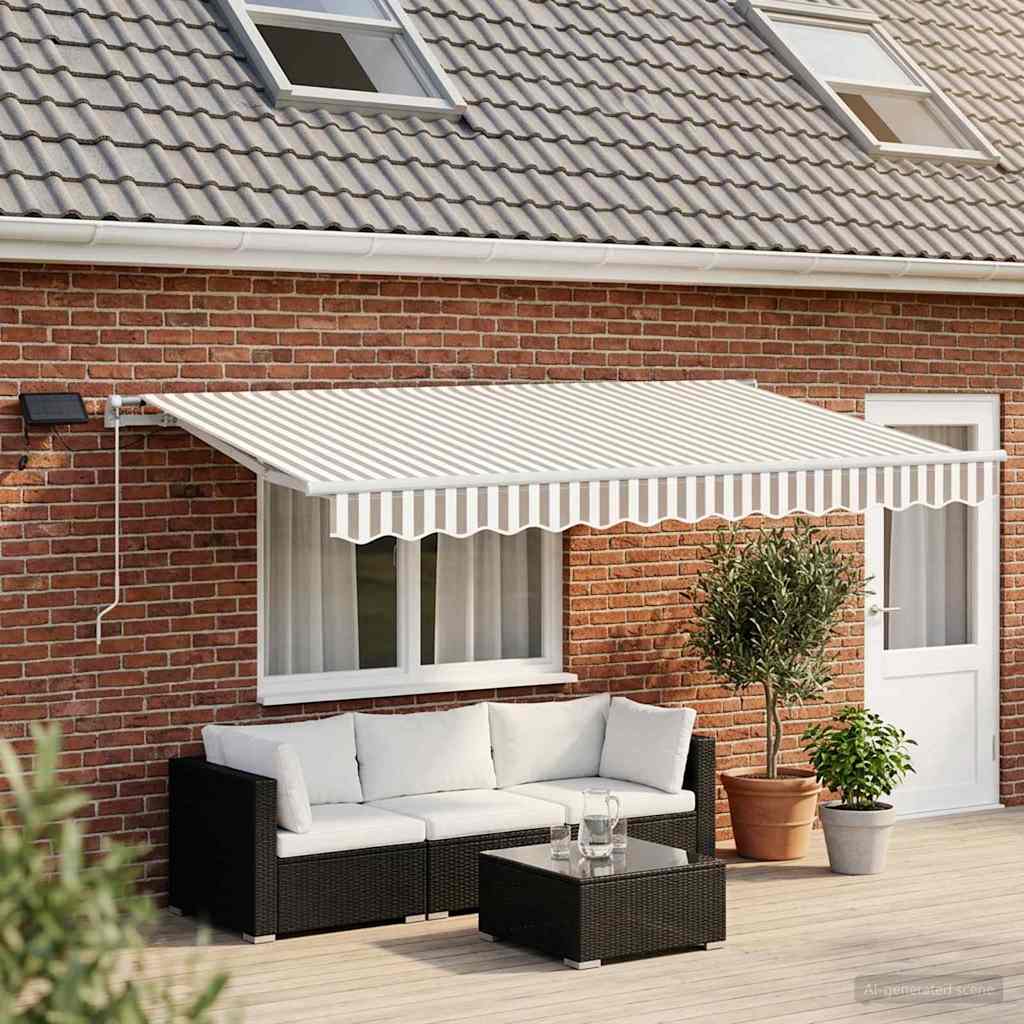 Retractable Awning Light Grey and White 500 x 300 cm