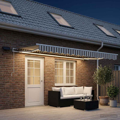 Retractable Awning Light Grey and White 500 x 300 cm