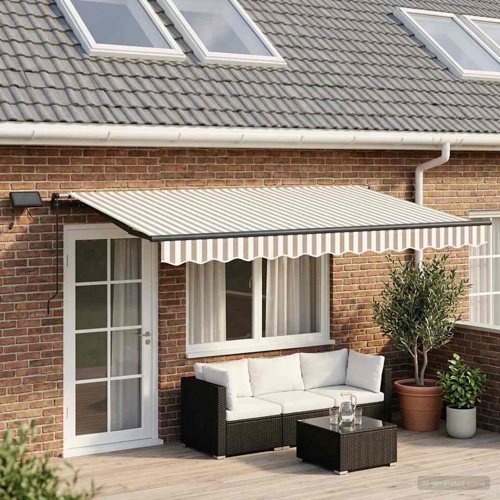 Retractable Awning Light Grey and White 400 x 300 cm