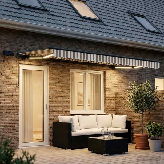 Retractable Awning Light Grey and White 600 x 300 cm