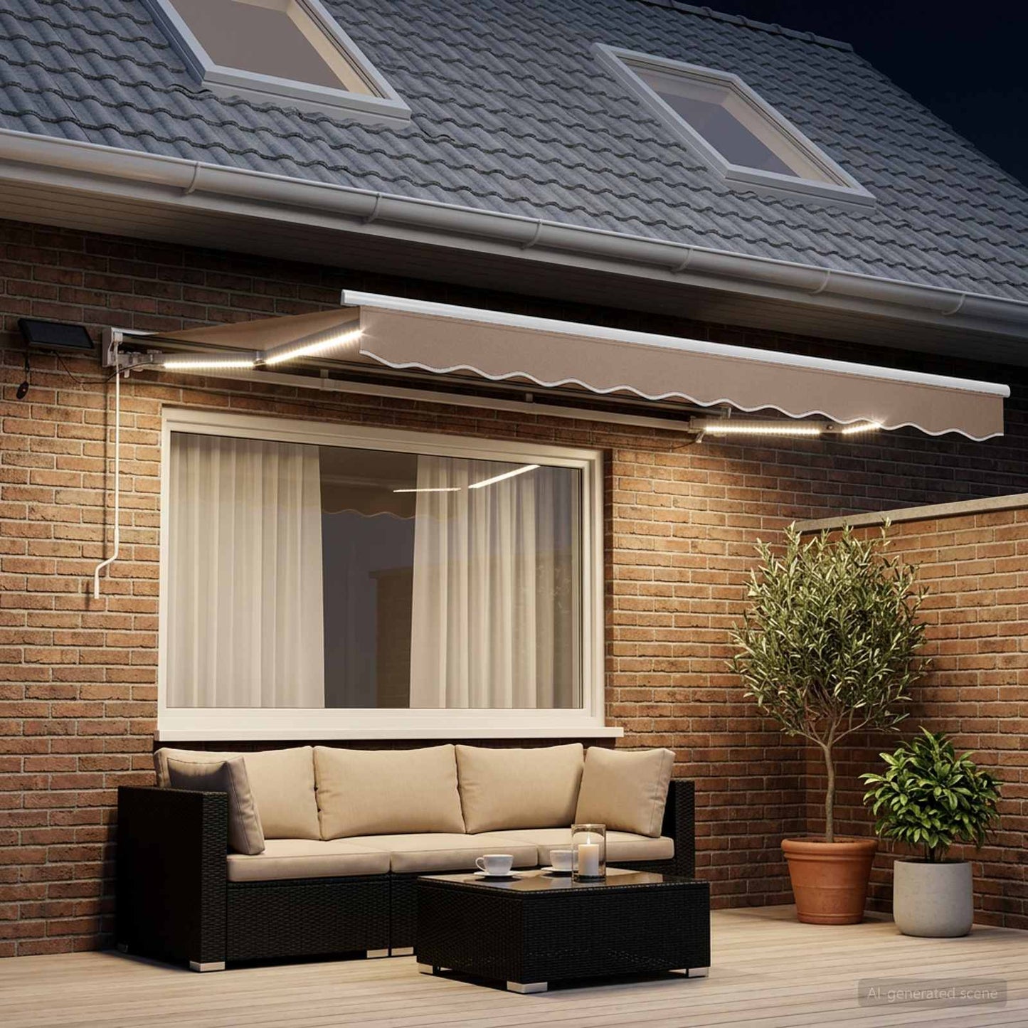 Manual Awning Frame with LEDs Taupe 4 x 3.5 m