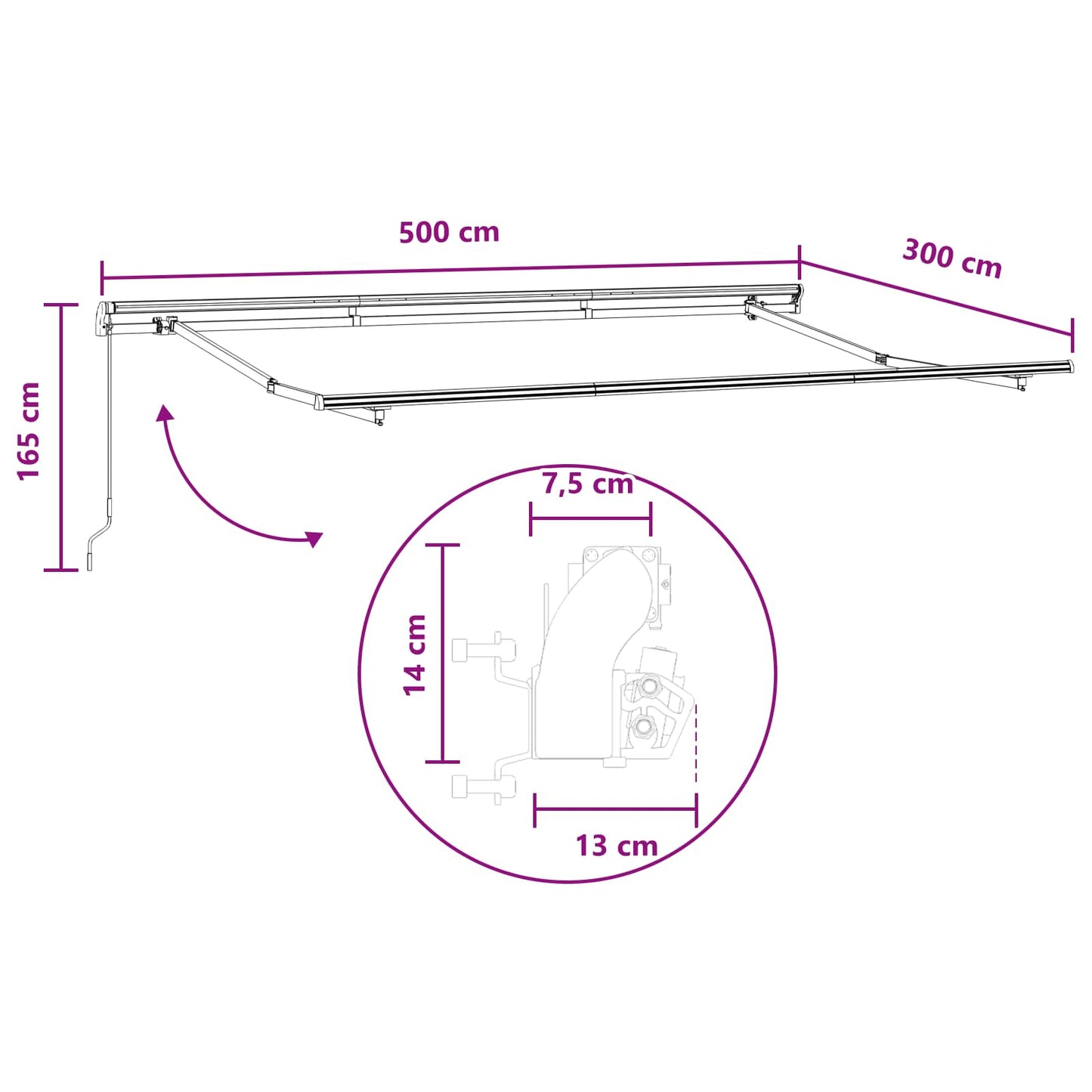 Retractable Awning Taupe 500 x 300 cm Polyester and Steel