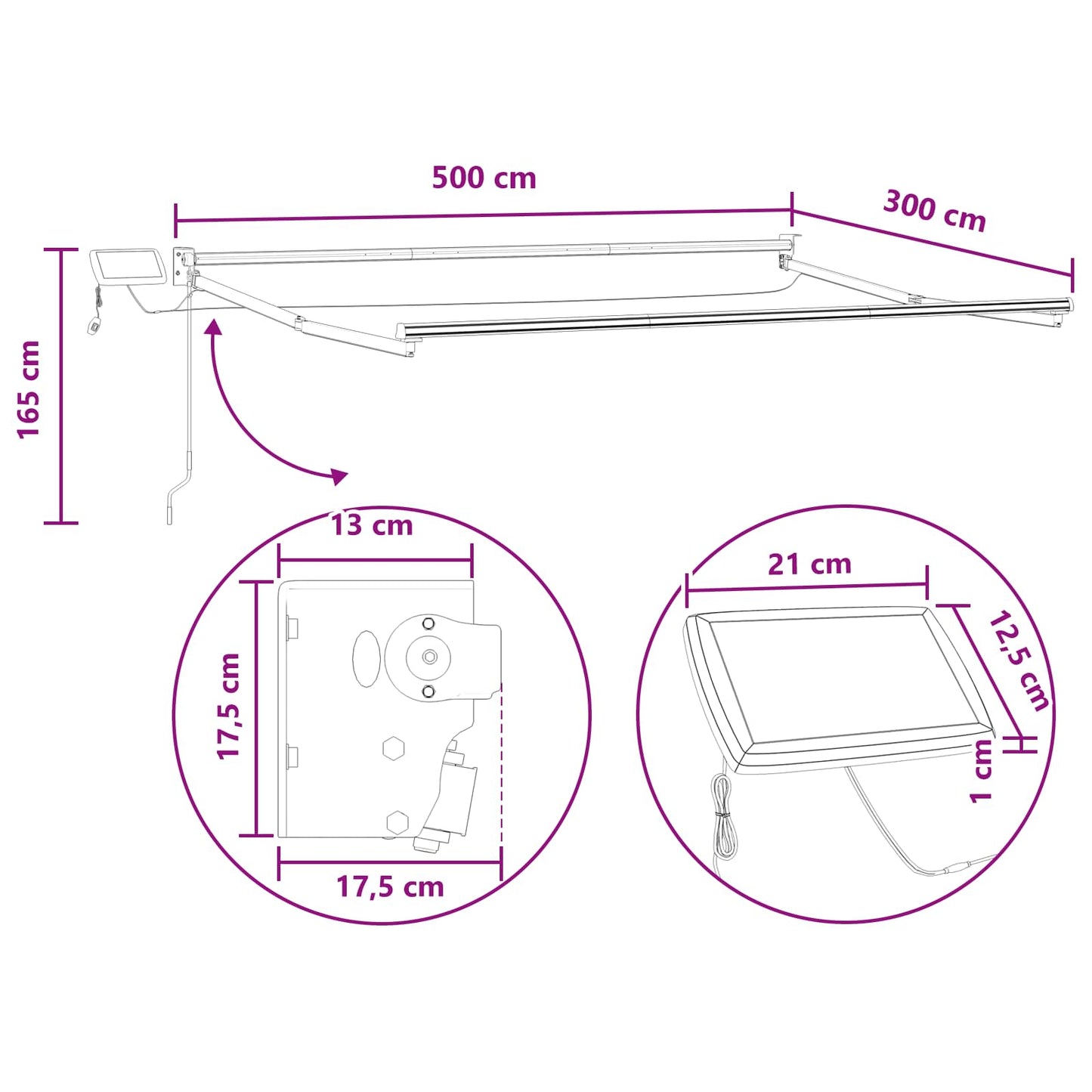 Manual Retractable Awning with LEDs Light Grey and White
