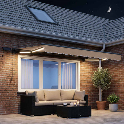Manual Awning Frame with LEDs Taupe 5 x 3 m