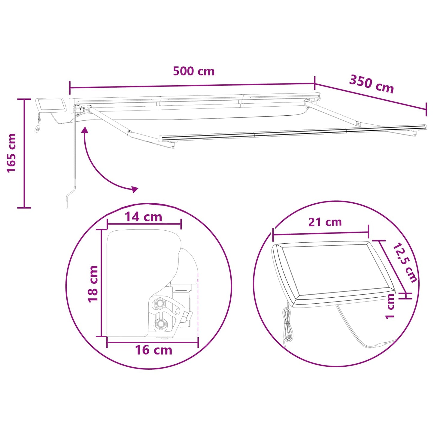 Manual Awning Frame with LEDs Taupe 5 x 3.5 m