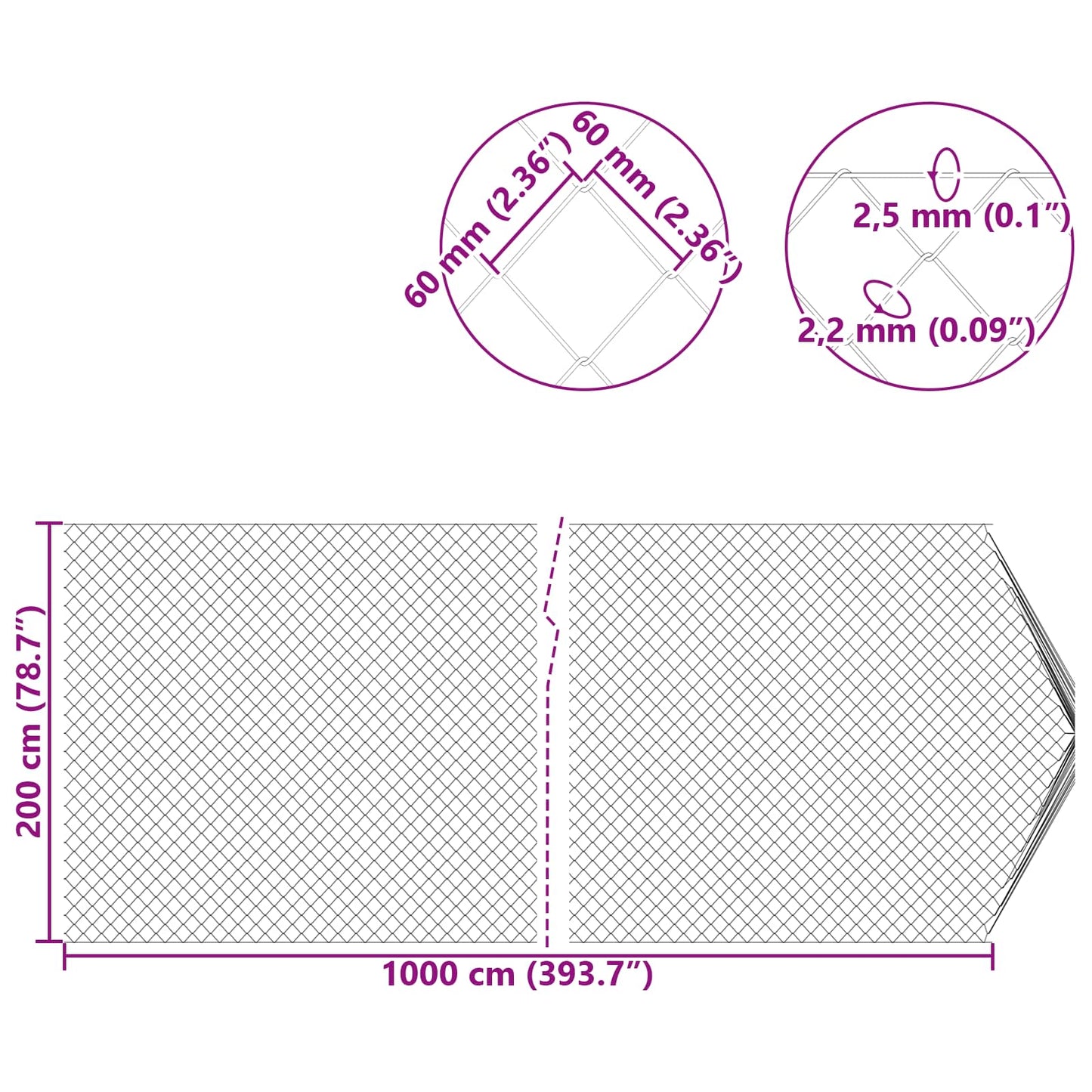 Chain Link Fence Green 2 x 10 m Steel