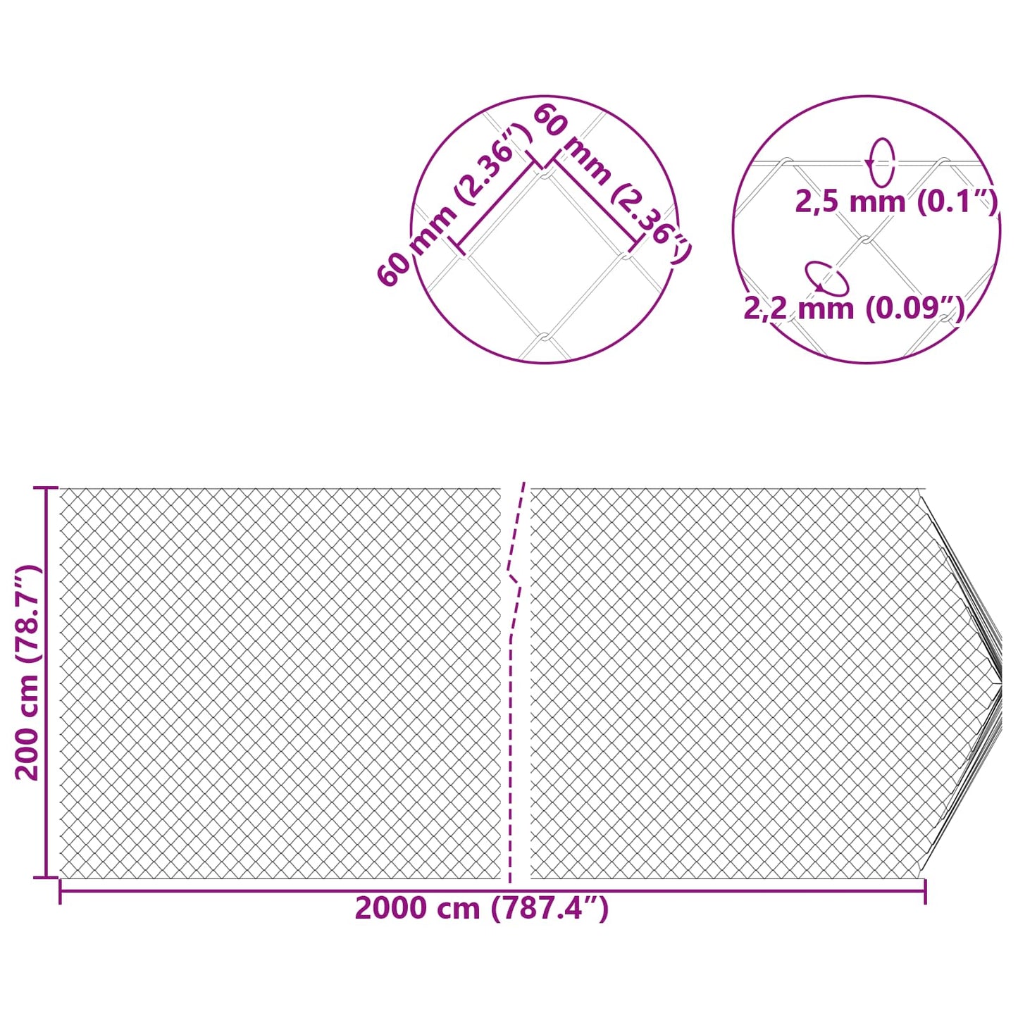 Chain Link Fence Green 2 x 20 m Steel