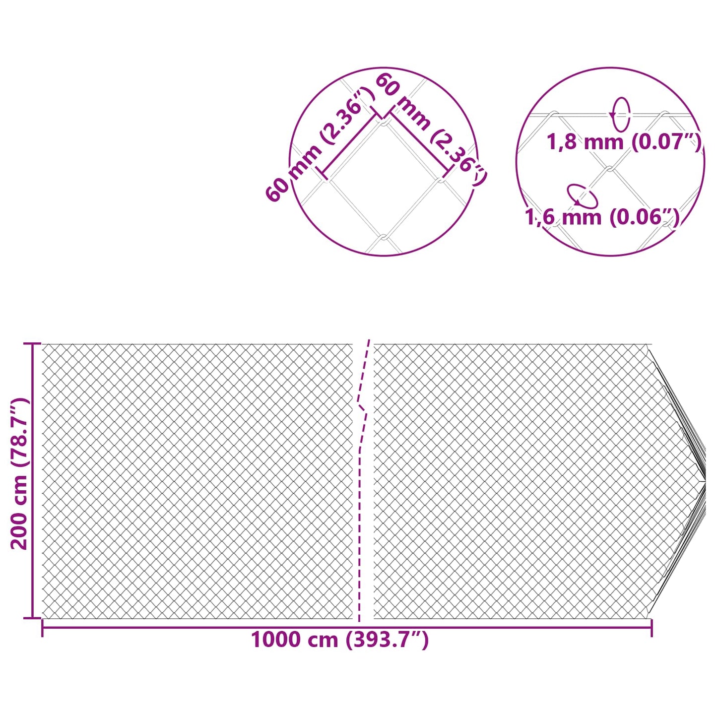 Chain Link Fence Galvanised 2 x 10 m Glass