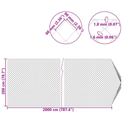 Chain Link Fence Galvanised 2 x 20 m Glass
