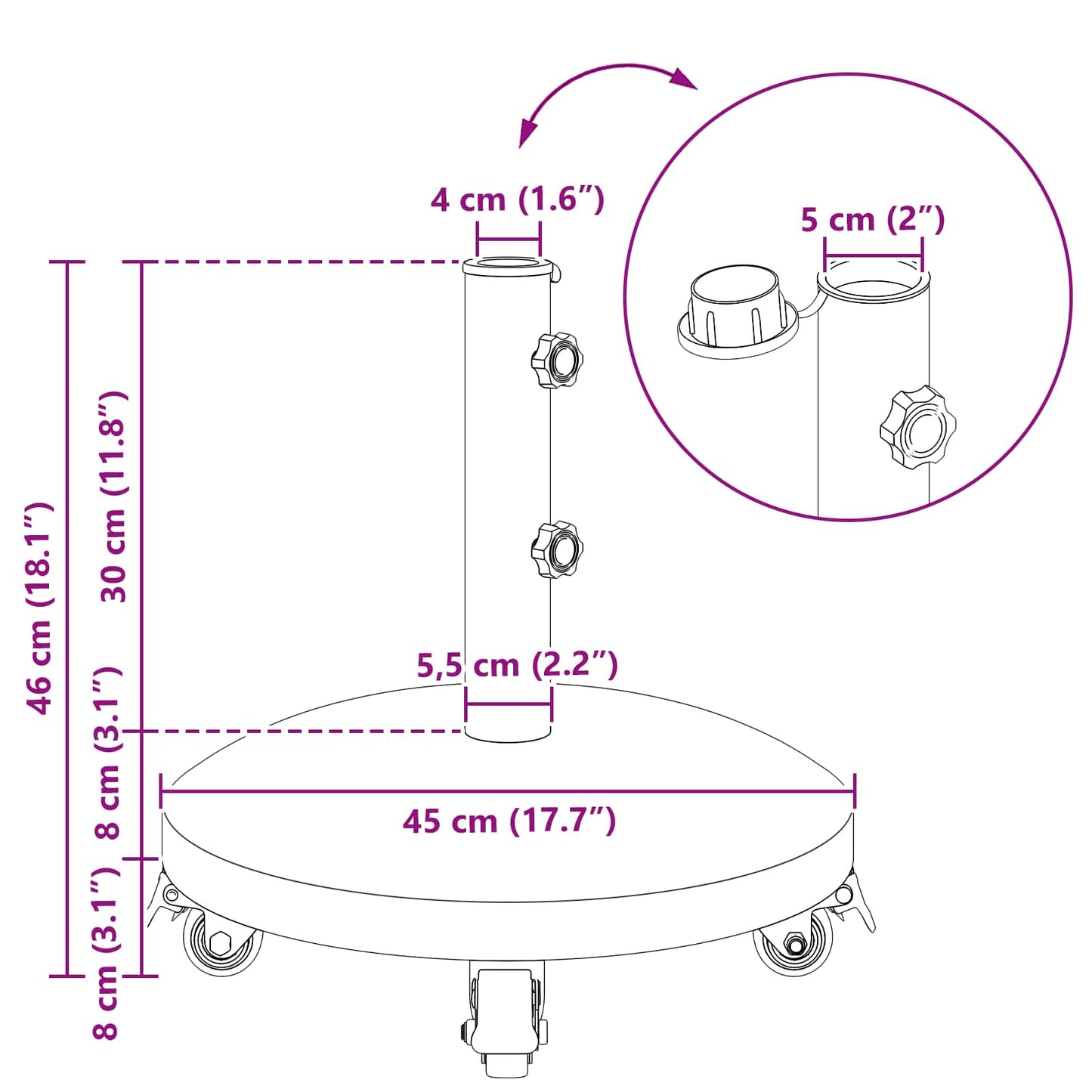 Granite Parasol Base with Wheels for 40-50 mm Pole 29 kg Black