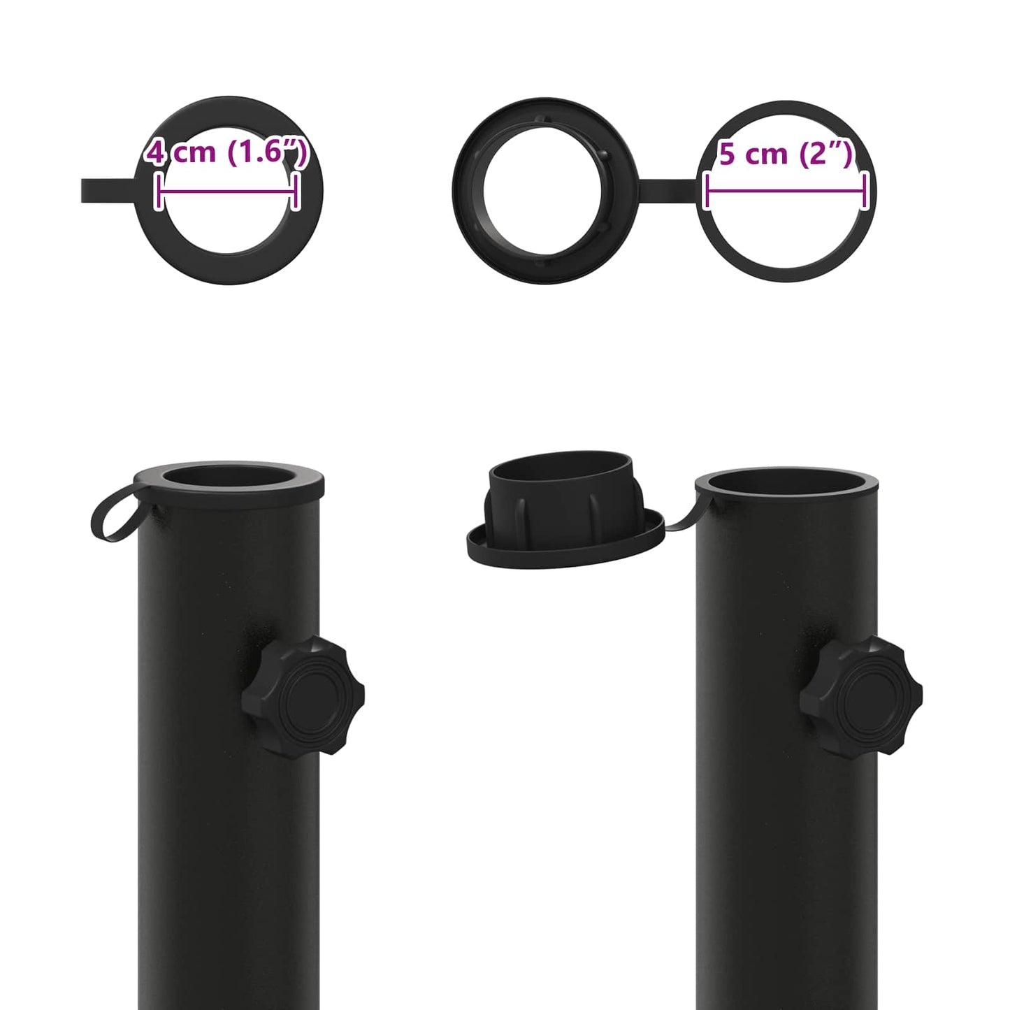 Parasol Base Tube 0.6 kg Black Iron for 40-50 mm Pole