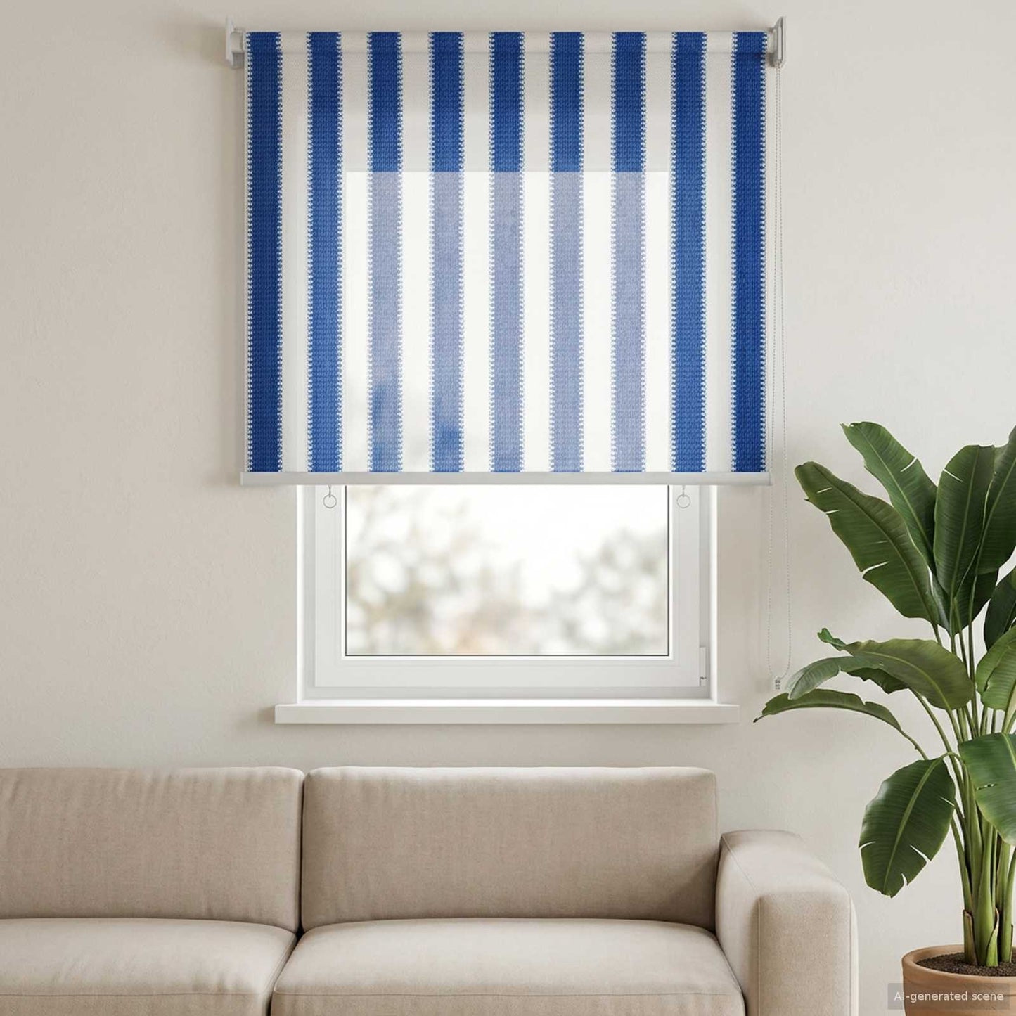 Outdoor Roller Blind 90% UV Block Blue and White Stripe HDPE
