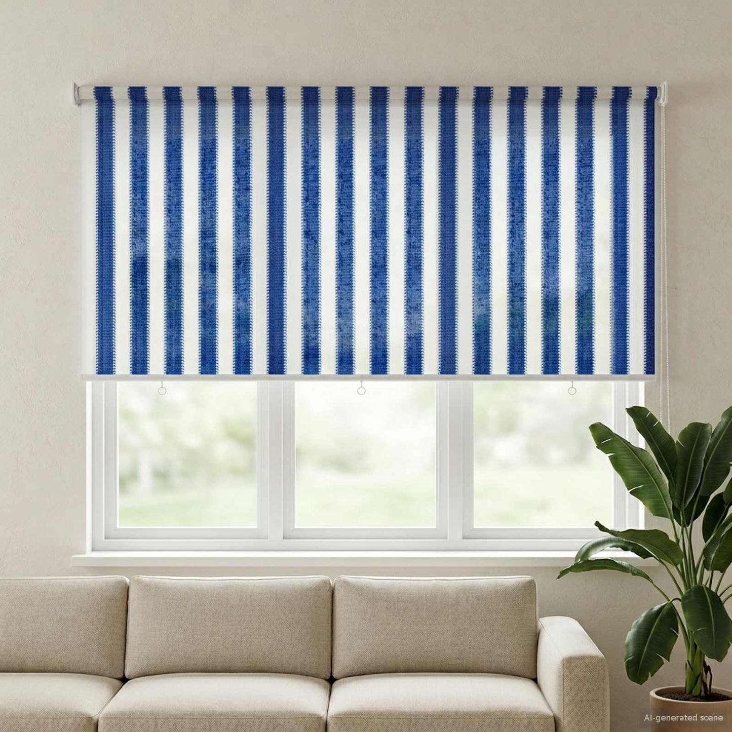 Outdoor Roller Blind 90% UV Block Blue and White Stripe HDPE