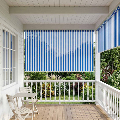Outdoor Roller Blind 90% UV Block Blue and White Stripe HDPE