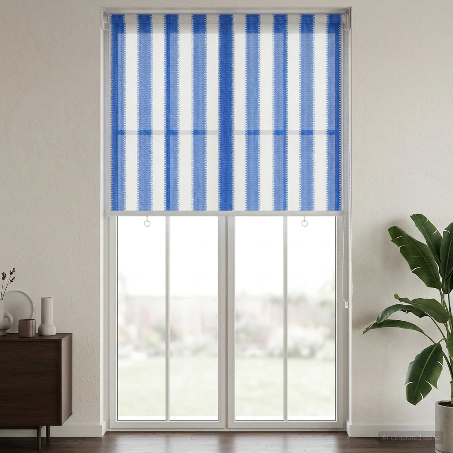 Outdoor Roller Blind 90% UV Block Blue and White Stripe HDPE