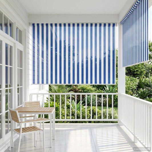 Outdoor Roller Blind 90% UV Block Blue and White Stripe