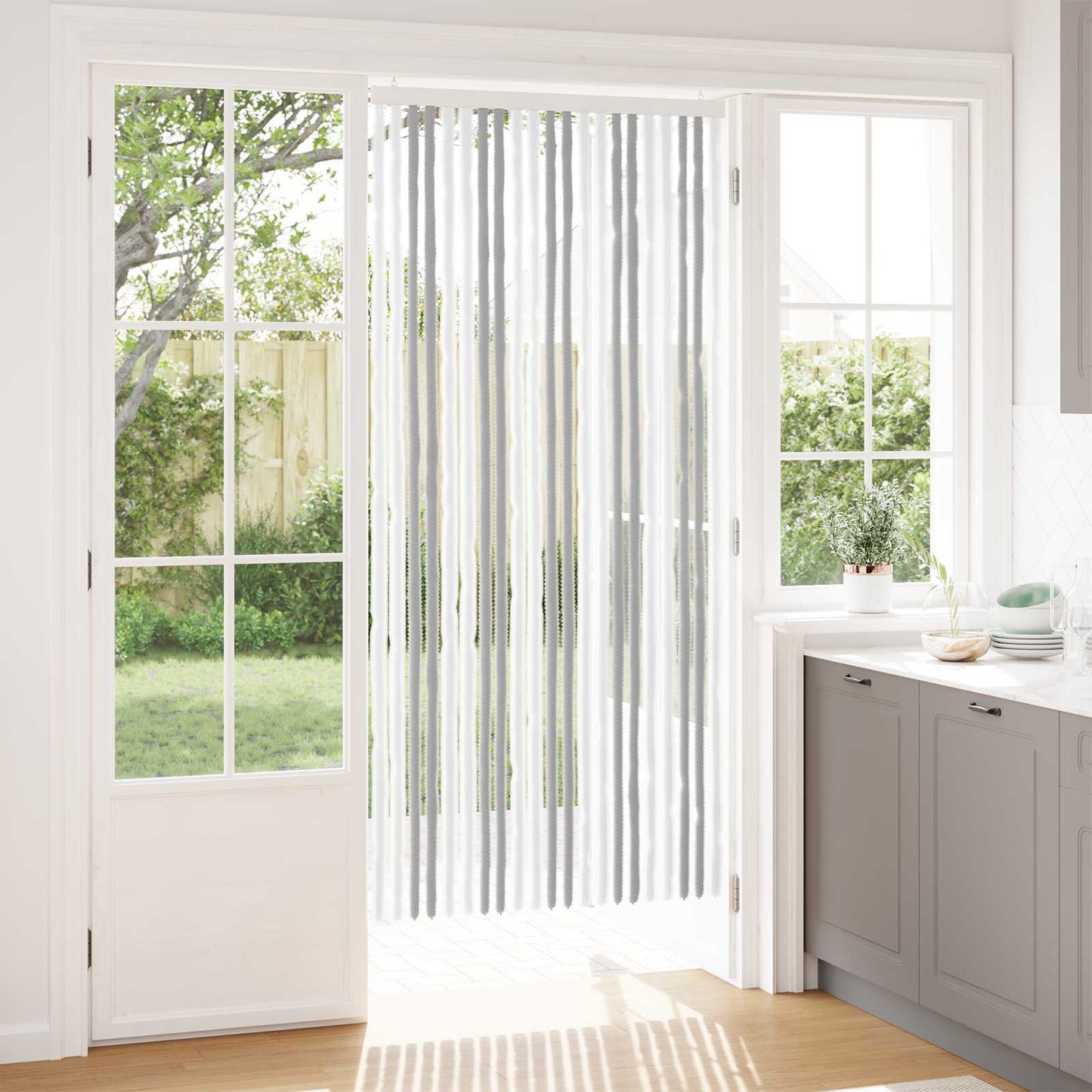 Insect Curtain Chenille Light Grey and White 90 x 200 cm