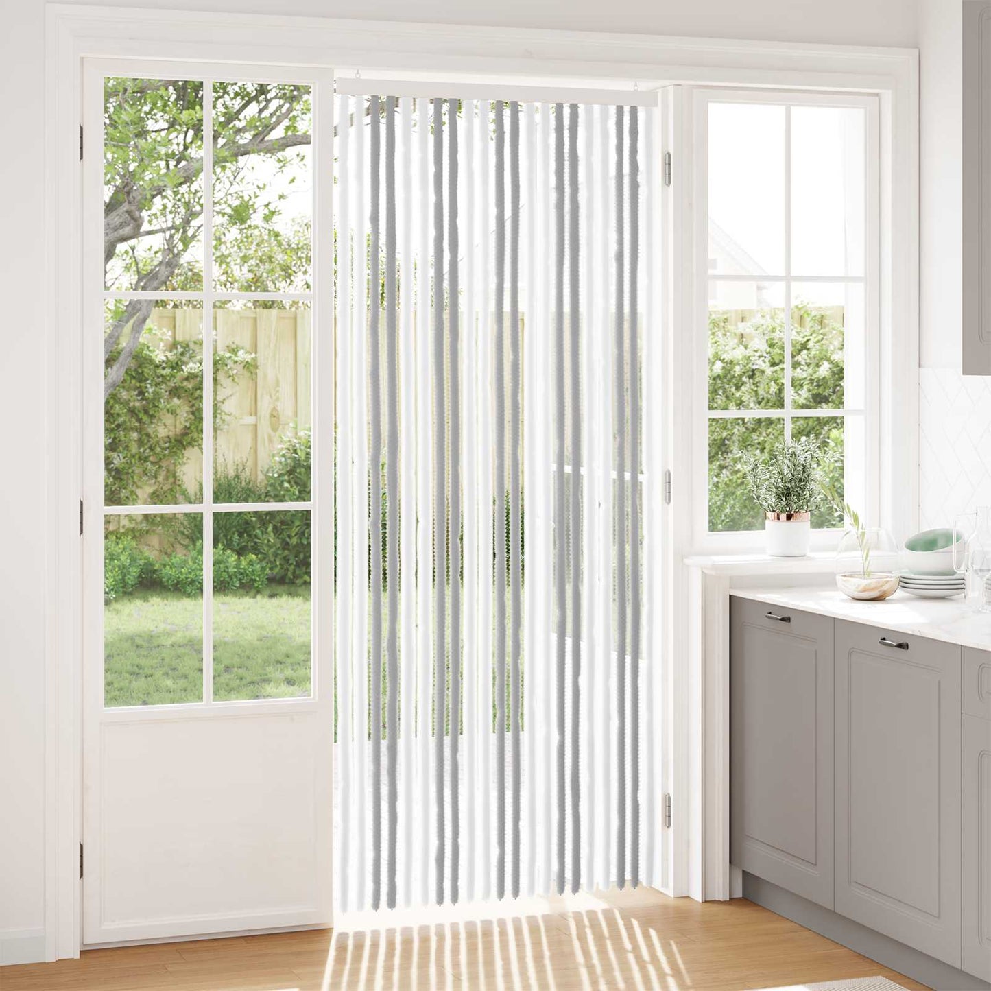 Insect Curtain Chenille Light Grey and White 90 x 220 cm