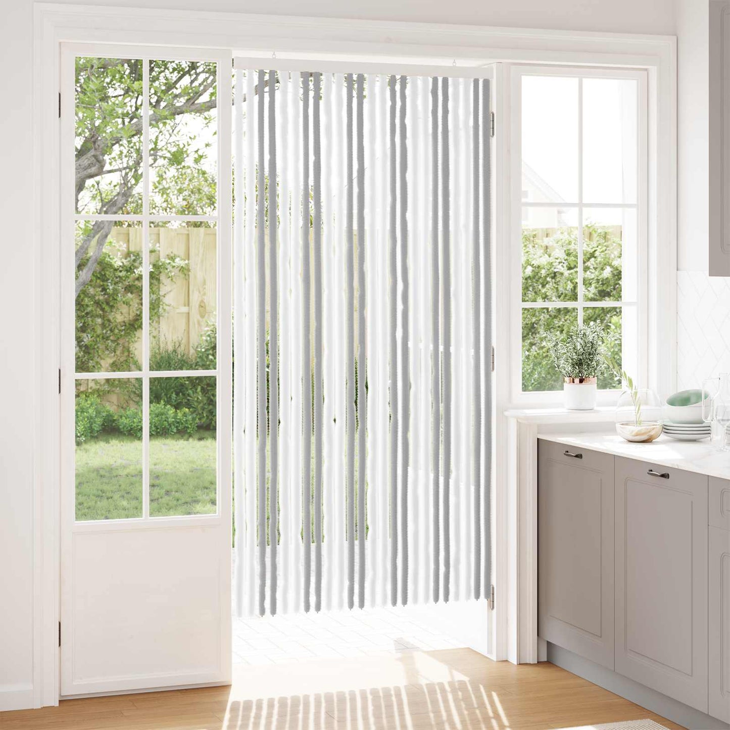 Insect Curtain Chenille Light Grey and White 100 x 200 cm