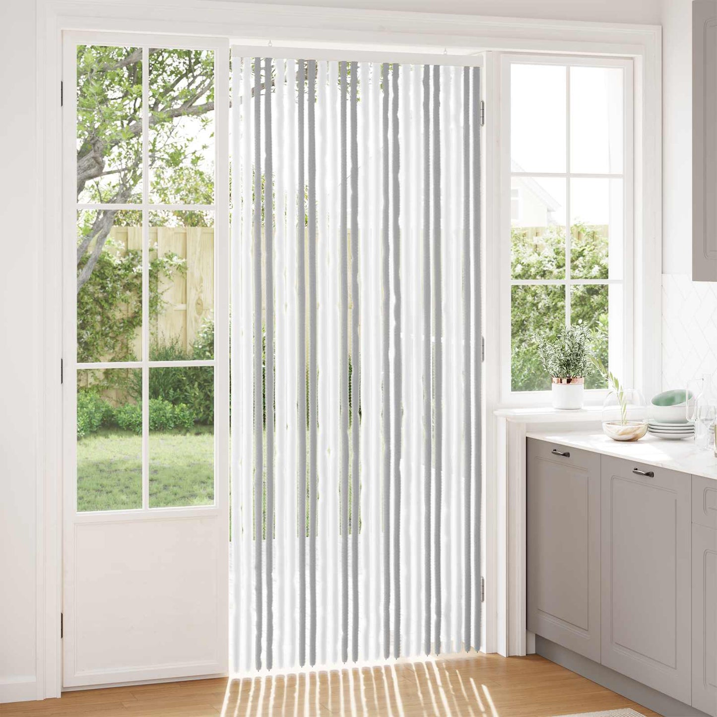 Insect Curtain Chenille Light Grey and White 100 x 230 cm