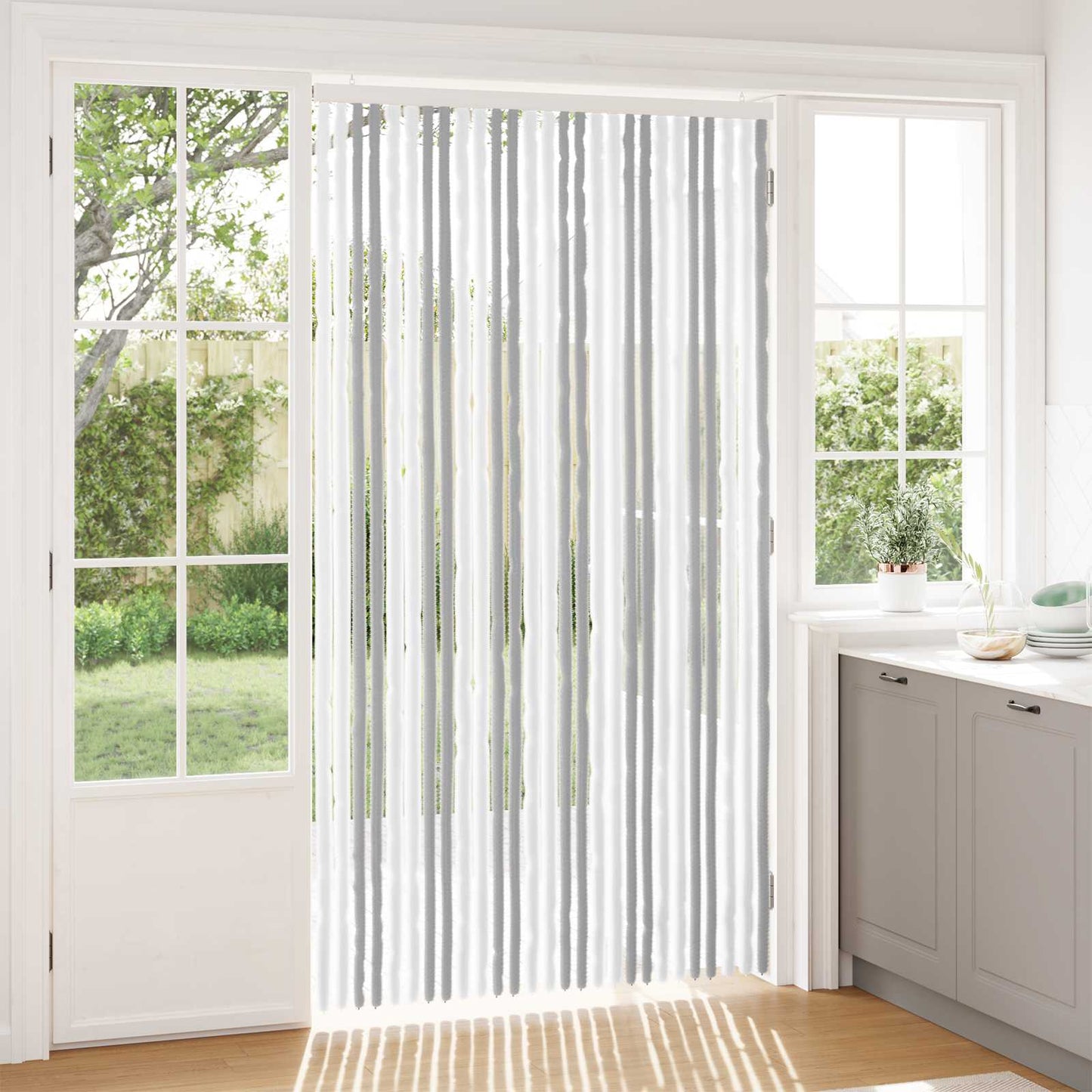 Insect Curtain Chenille Light Grey and White 118 x 220 cm