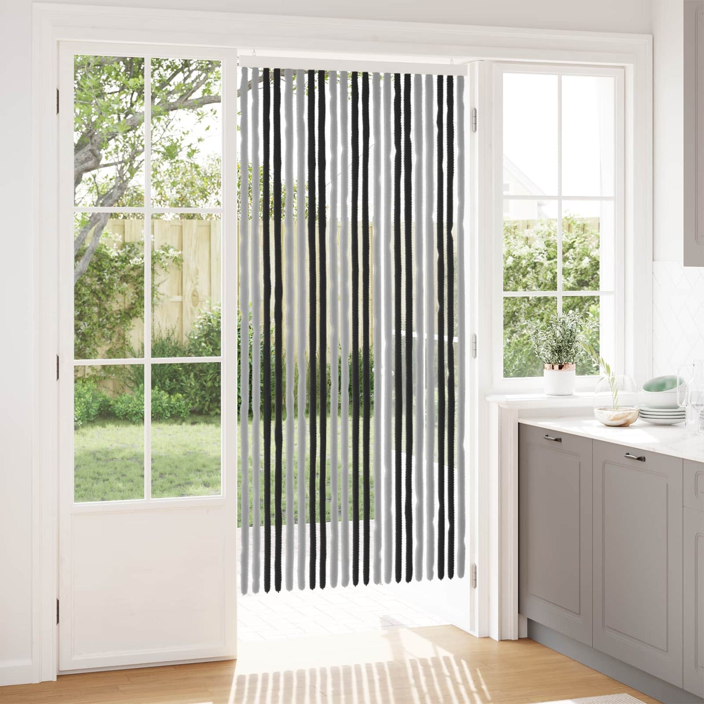 Insect Curtain Chenille Grey and Black 90 x 200 cm 100% PP