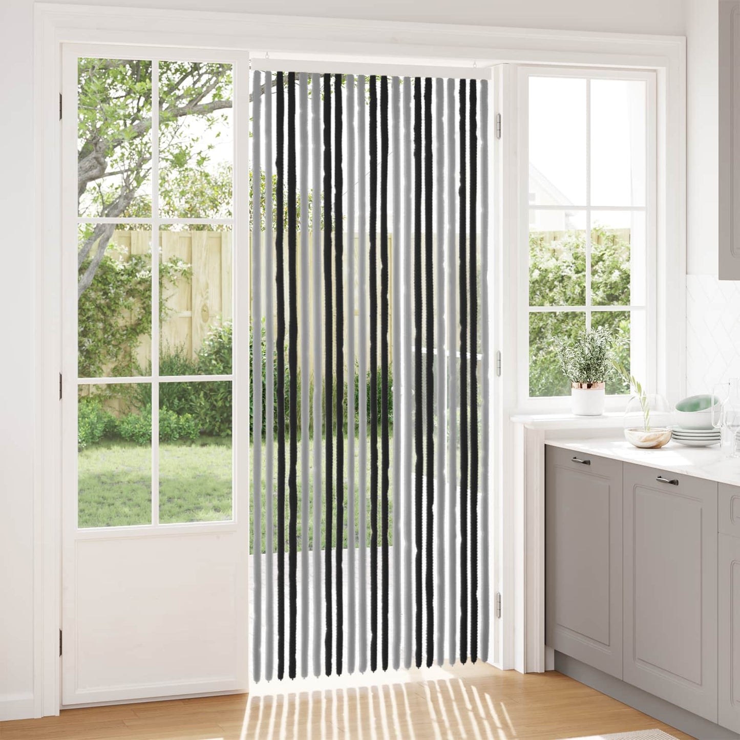 Insect Curtain Chenille Grey and Black 90 x 220 cm 100% PP