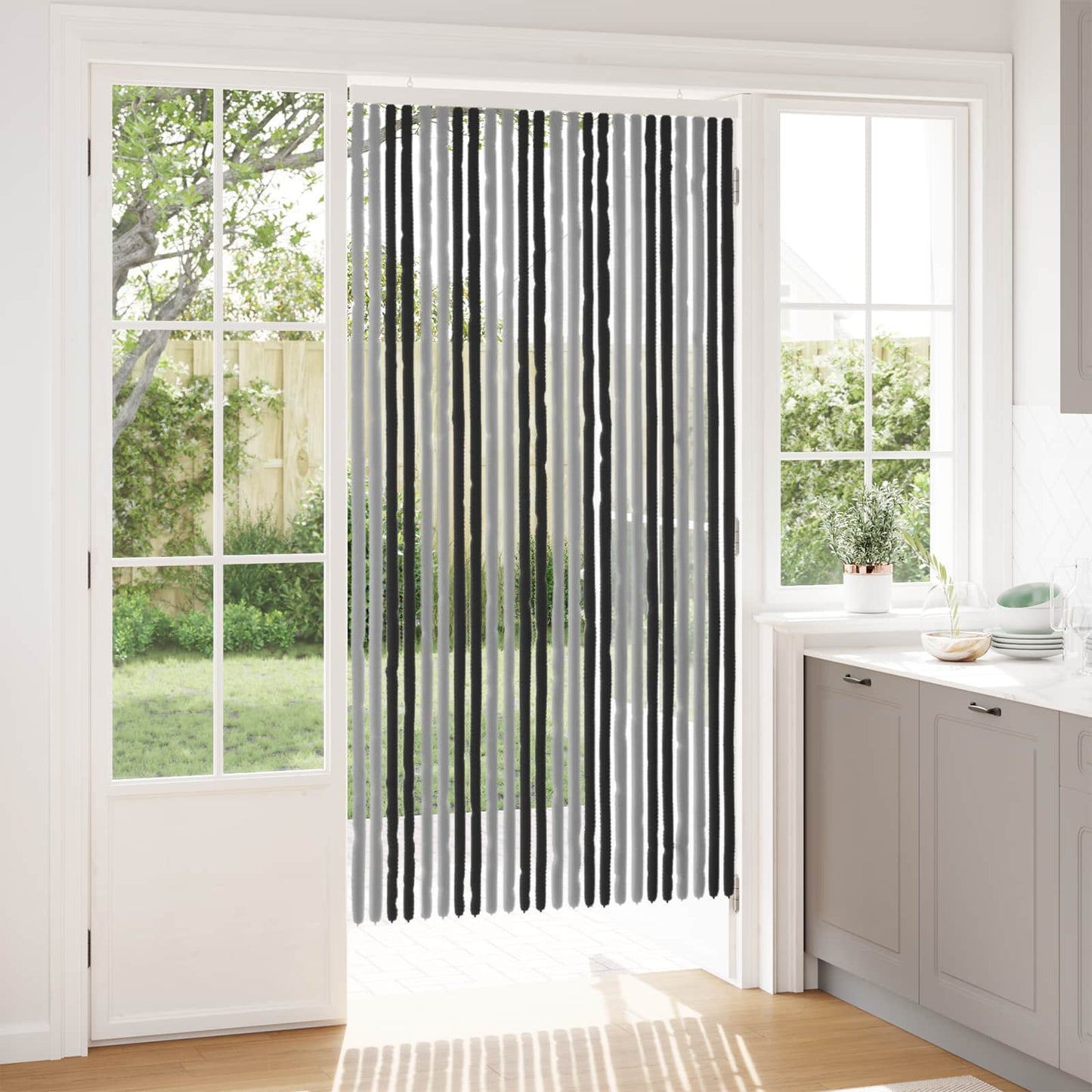 Insect Curtain Chenille Grey and Black 100 x 200 cm 100% PP