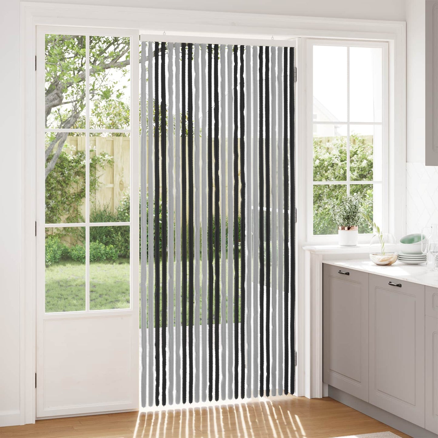 Insect Curtain Chenille Grey and Black 100 x 220 cm 100% PP