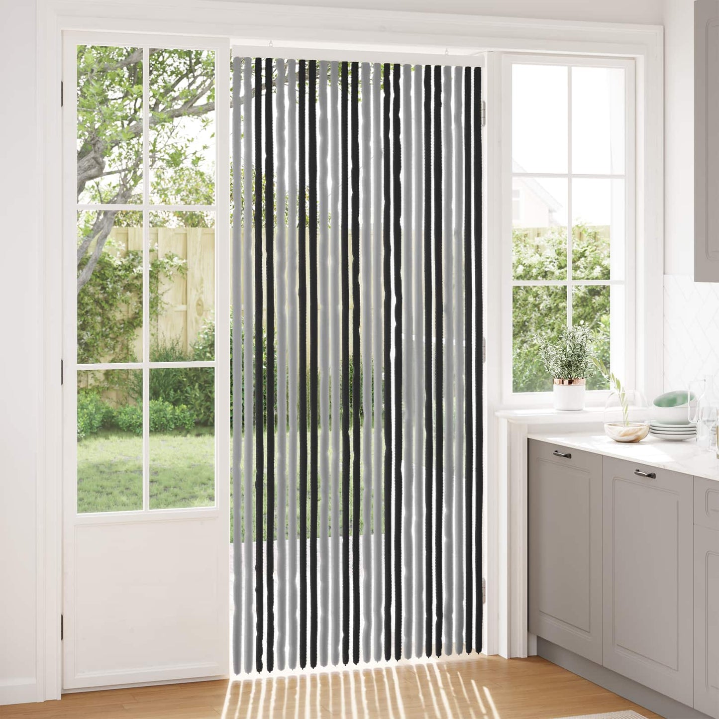 Insect Curtain Chenille Grey and Black 100 x 230 cm 100% PP