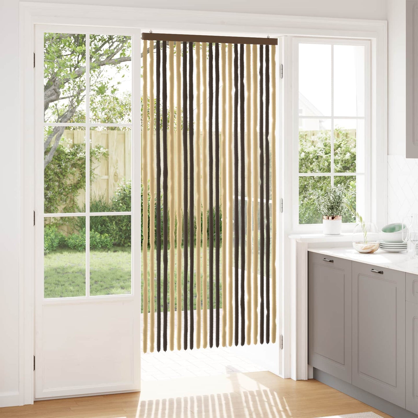 Insect Curtain Chenille Dark Brown and Beige 90 x 200 cm
