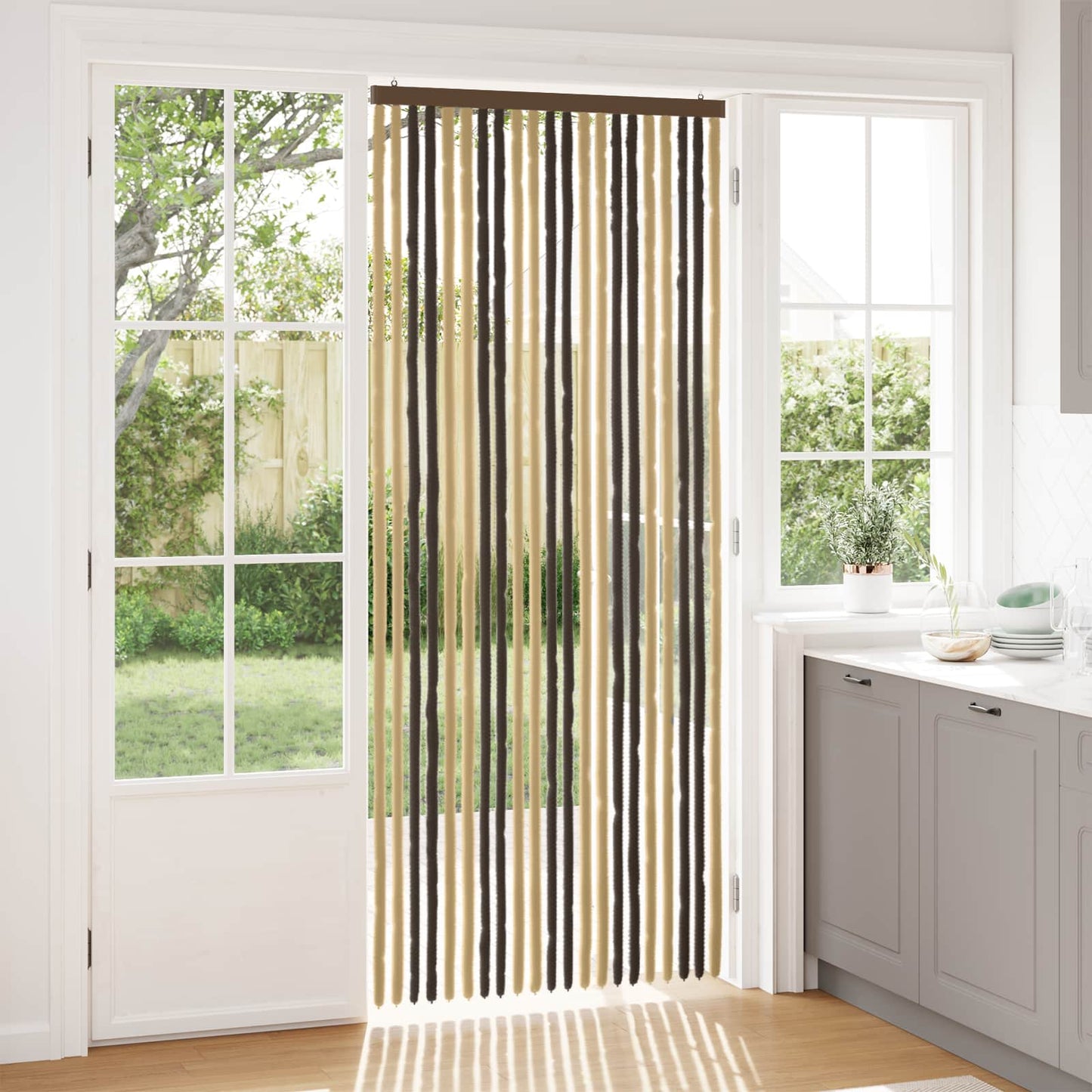 Insect Curtain Chenille Dark Brown and Beige 90 x 220 cm