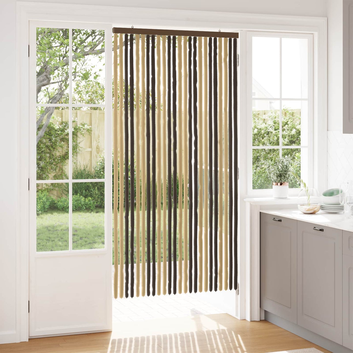 Insect Curtain Chenille Dark Brown and Beige 100 x 200 cm