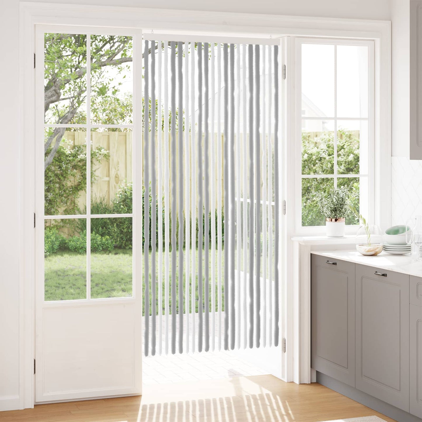 Insect Curtain Chenille Grey and White 90 x 200 cm 100% PP