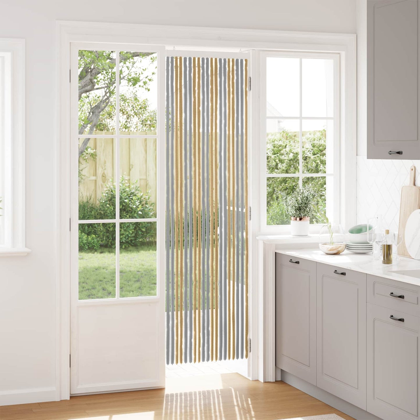 Insect Curtain Chenille Grey and Beige 56 x 200 cm 100% PP