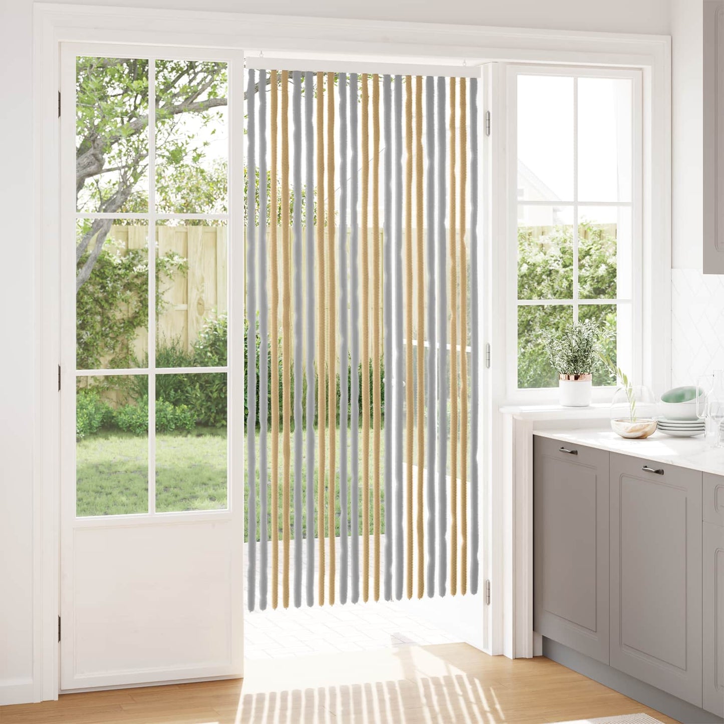 Insect Curtain Chenille Grey and Beige 90 x 200 cm 100% PP