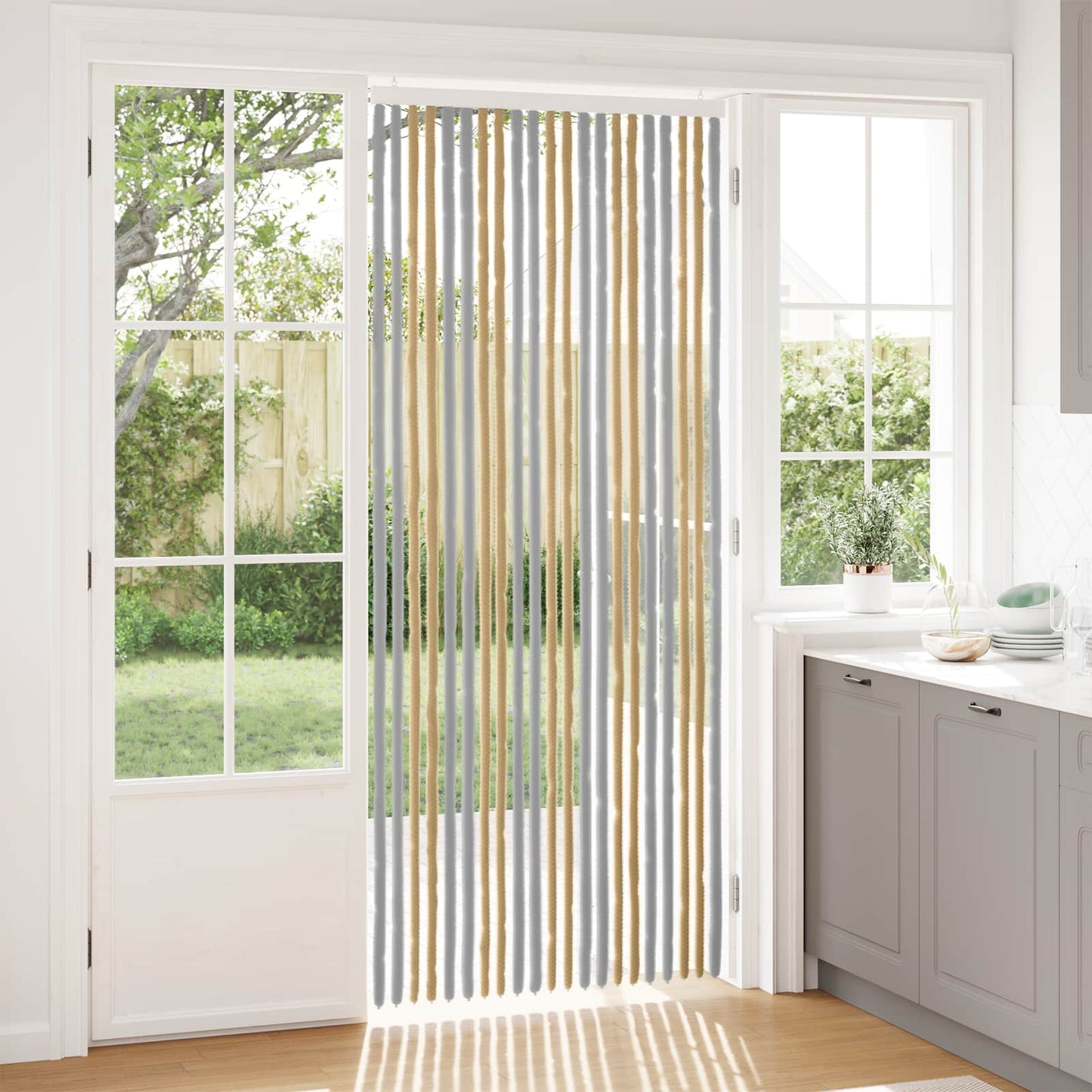 Insect Curtain Chenille Grey and Beige 90 x 220 cm 100% PP