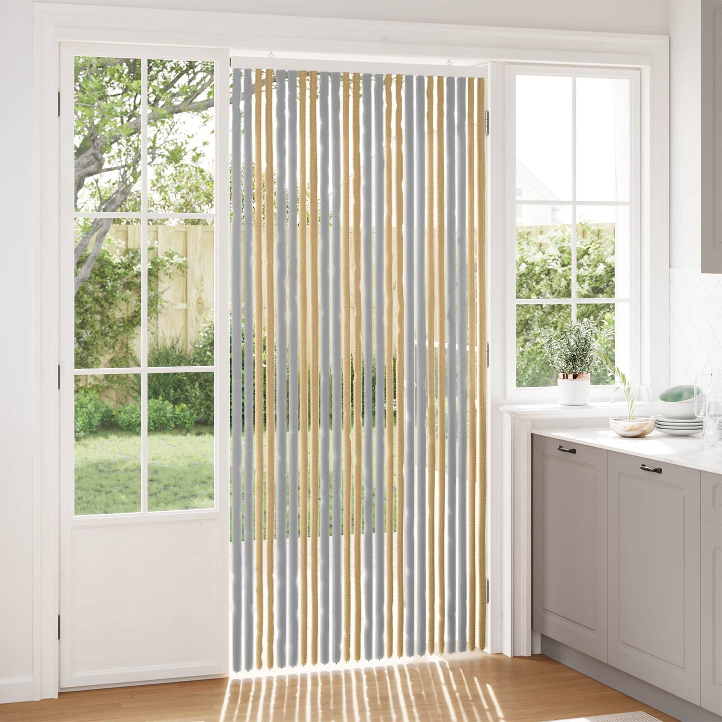 Insect Curtain Chenille Grey and Beige 100 x 220 cm 100% PP