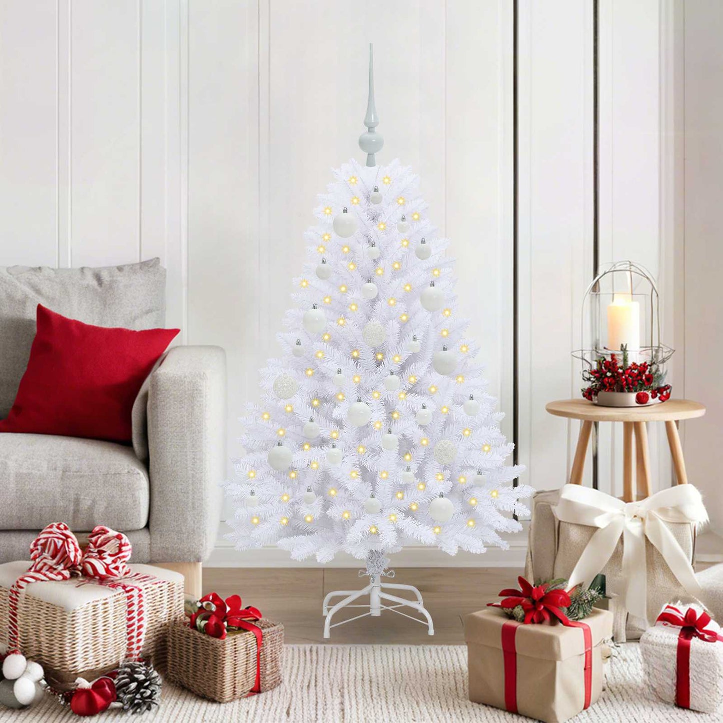 Artificial Hinged Christmas Tree White 120 cm PVC and Steel