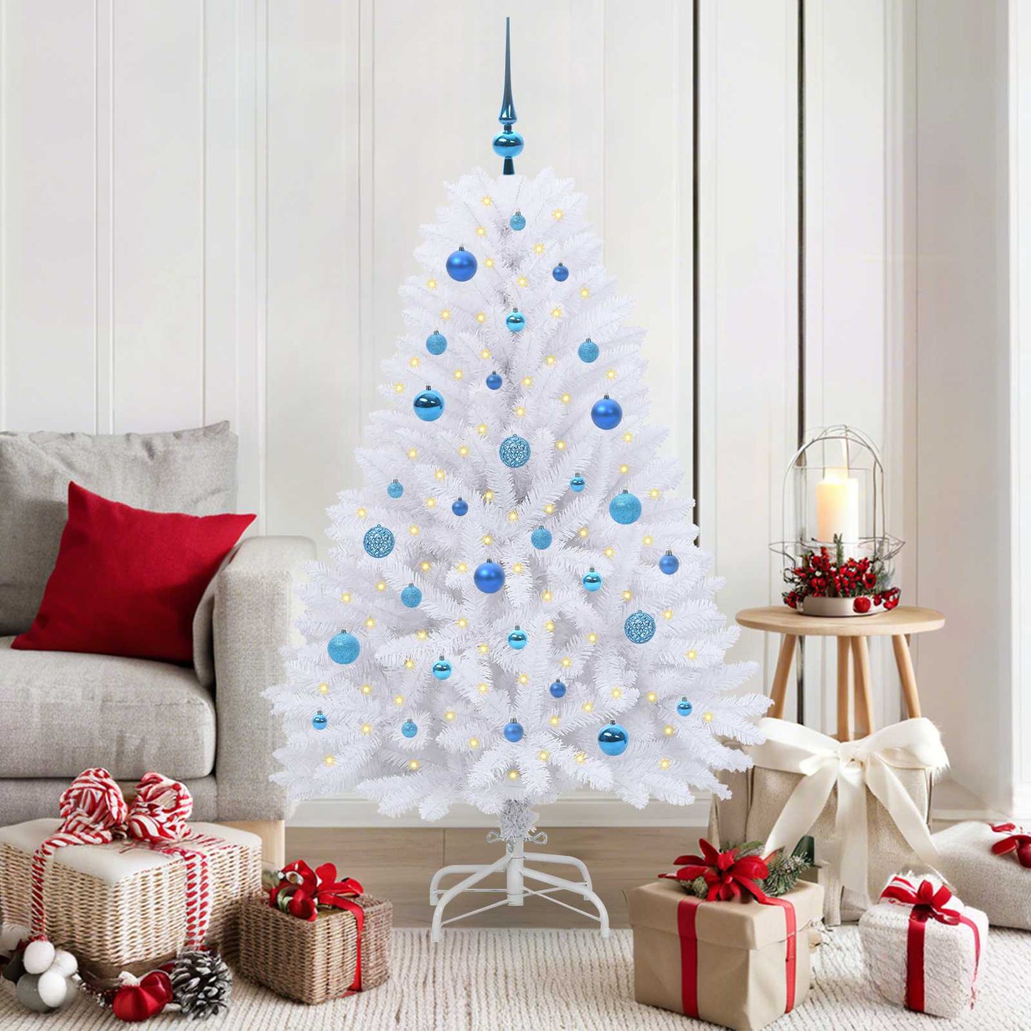 Artificial Hinged Christmas Tree White 150 cm PVC and Steel